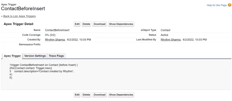 Salesforce triggers beforeinsert example