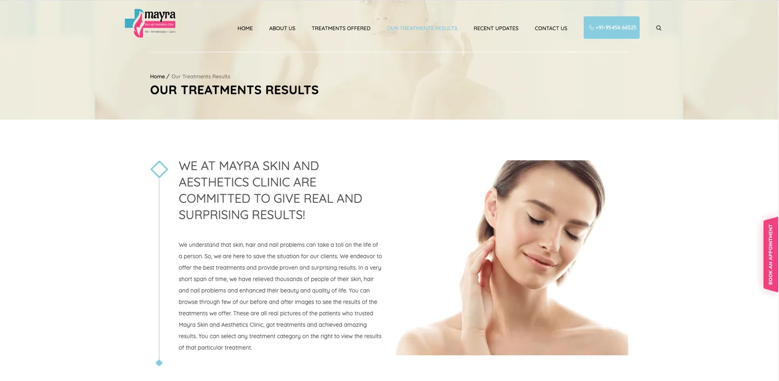 Mayra skin care website homepage