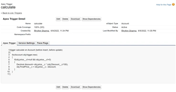 Apex trigger named calculate on the Account object