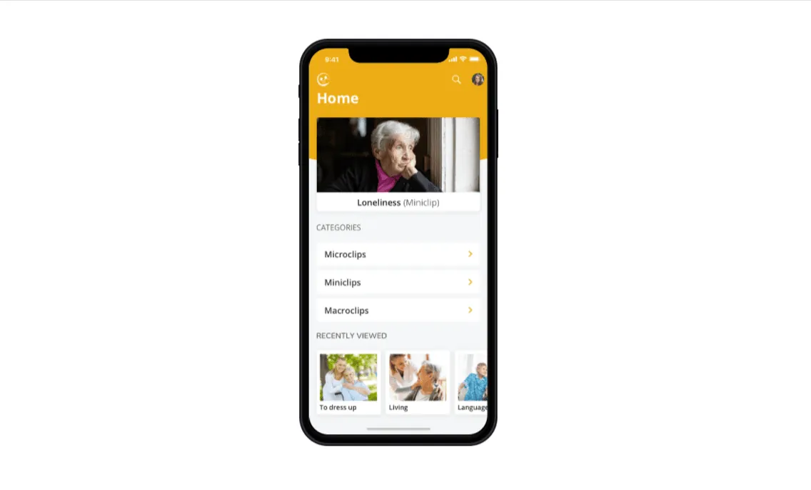 Elderly care Flutter app home screen