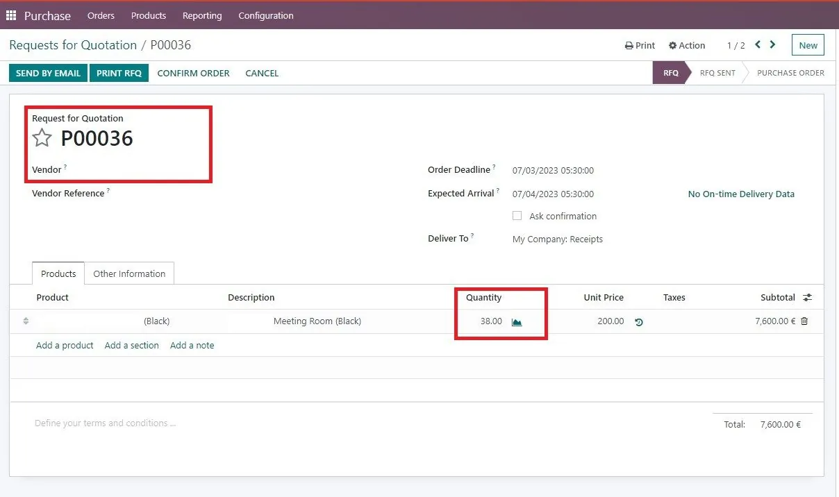 Odoo furniture manufacturer sales and purchase screen