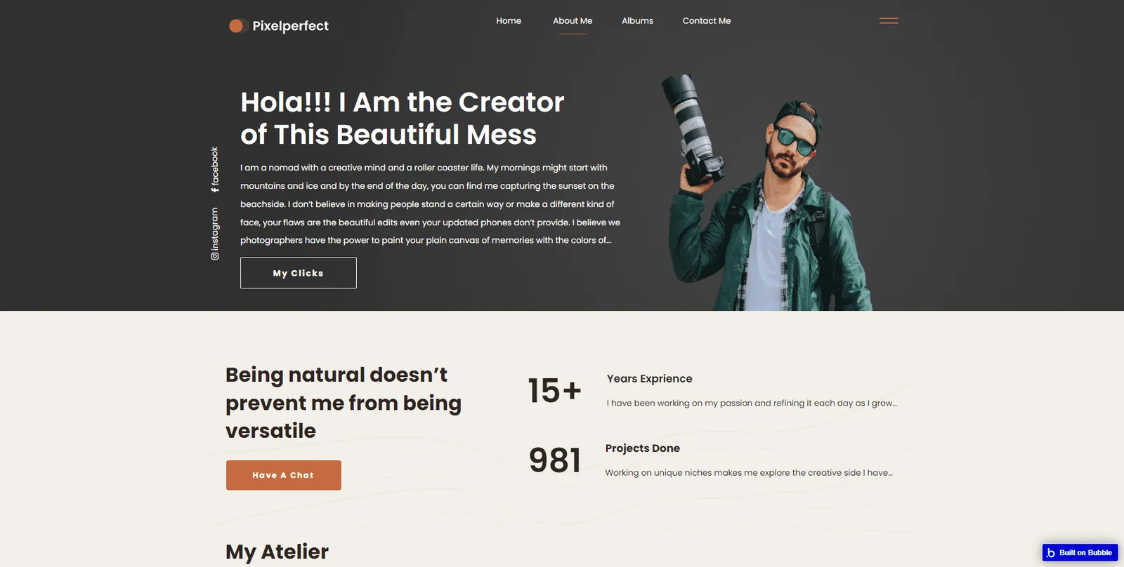 Pixel Perfect Bubble.io website photography gallery