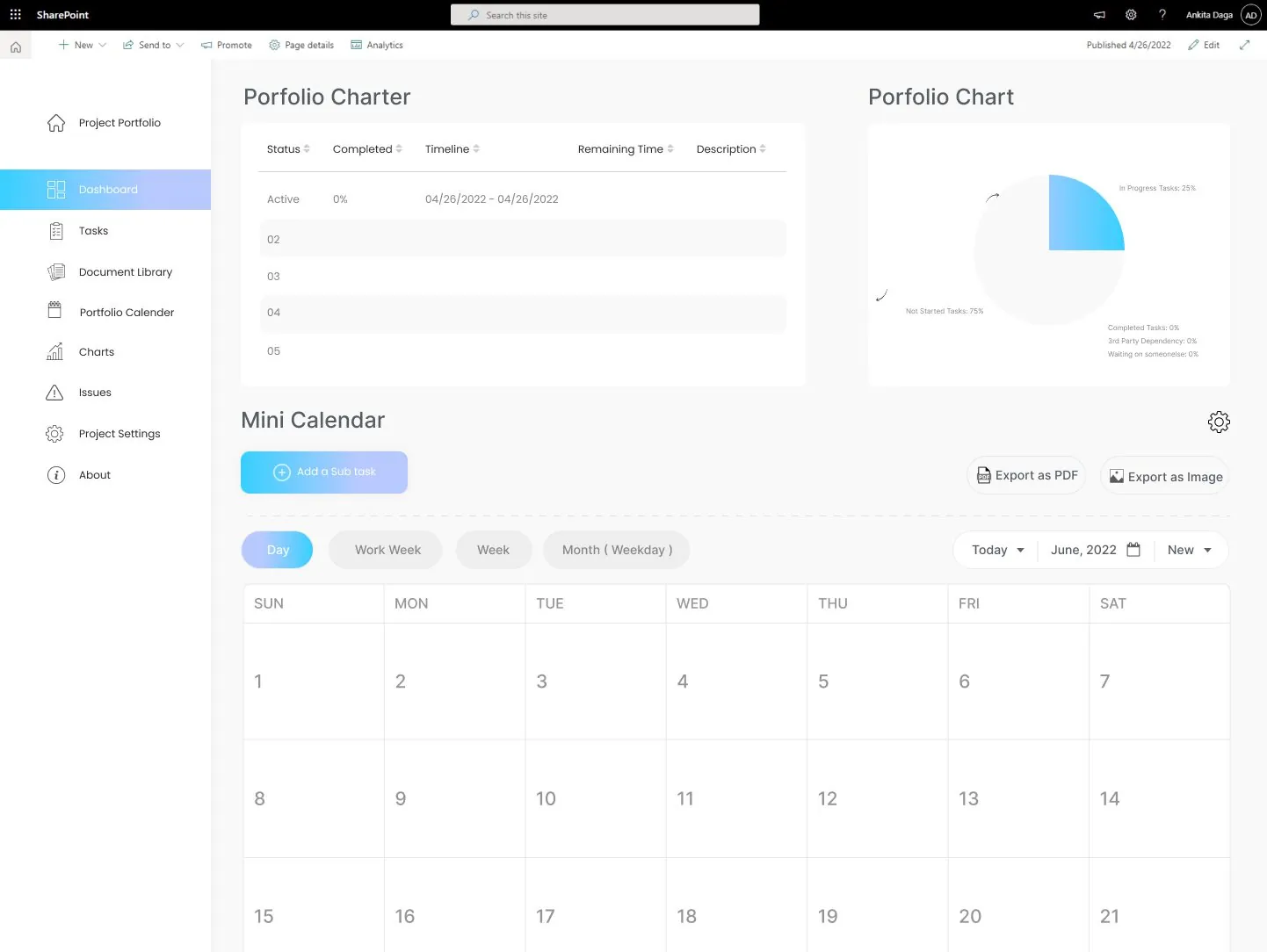 Portfolio Manager SharePoint webpart Gantt view