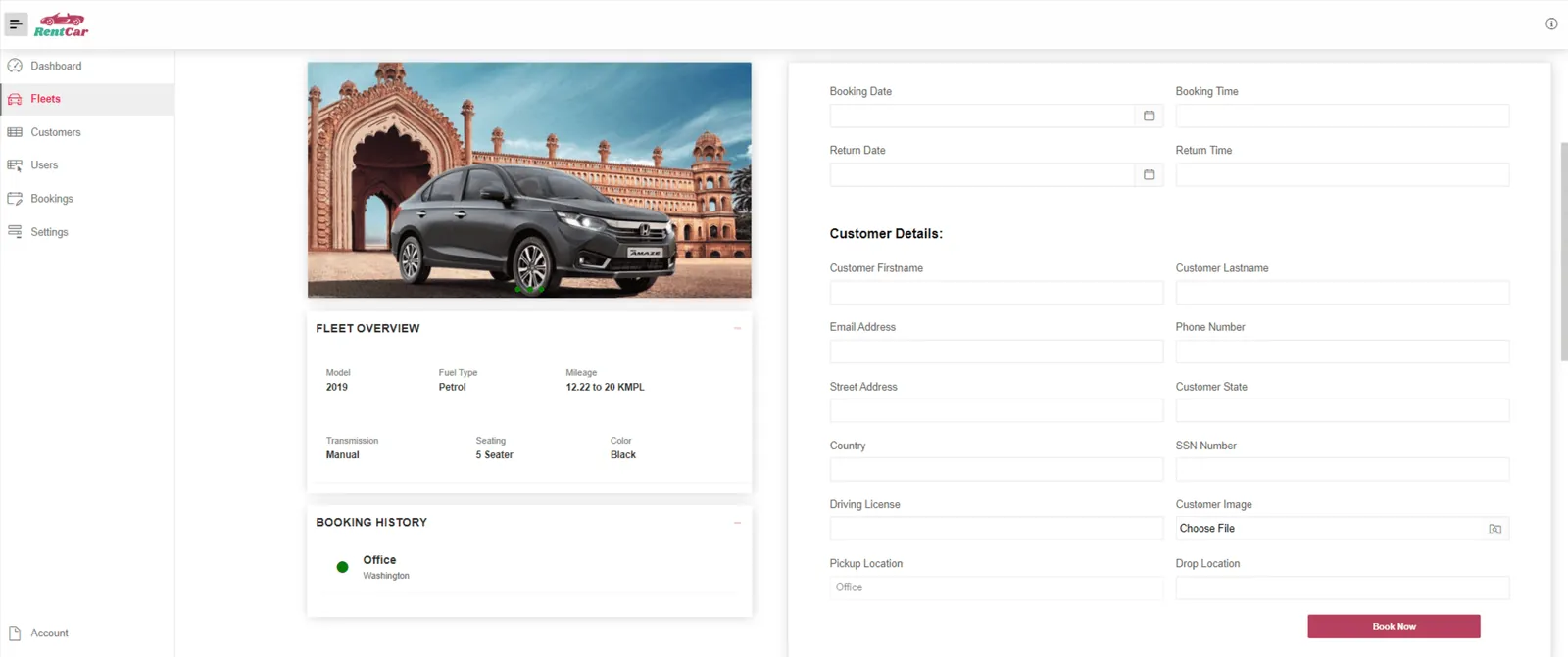 RentCar Oracle APEX booking screen