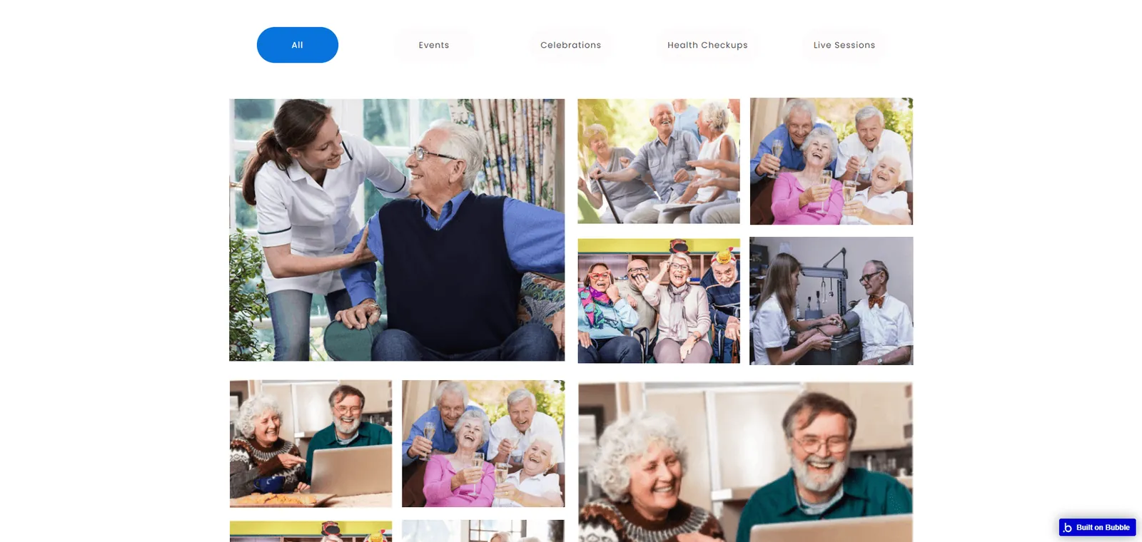Senior Living Bubble.io website services filter