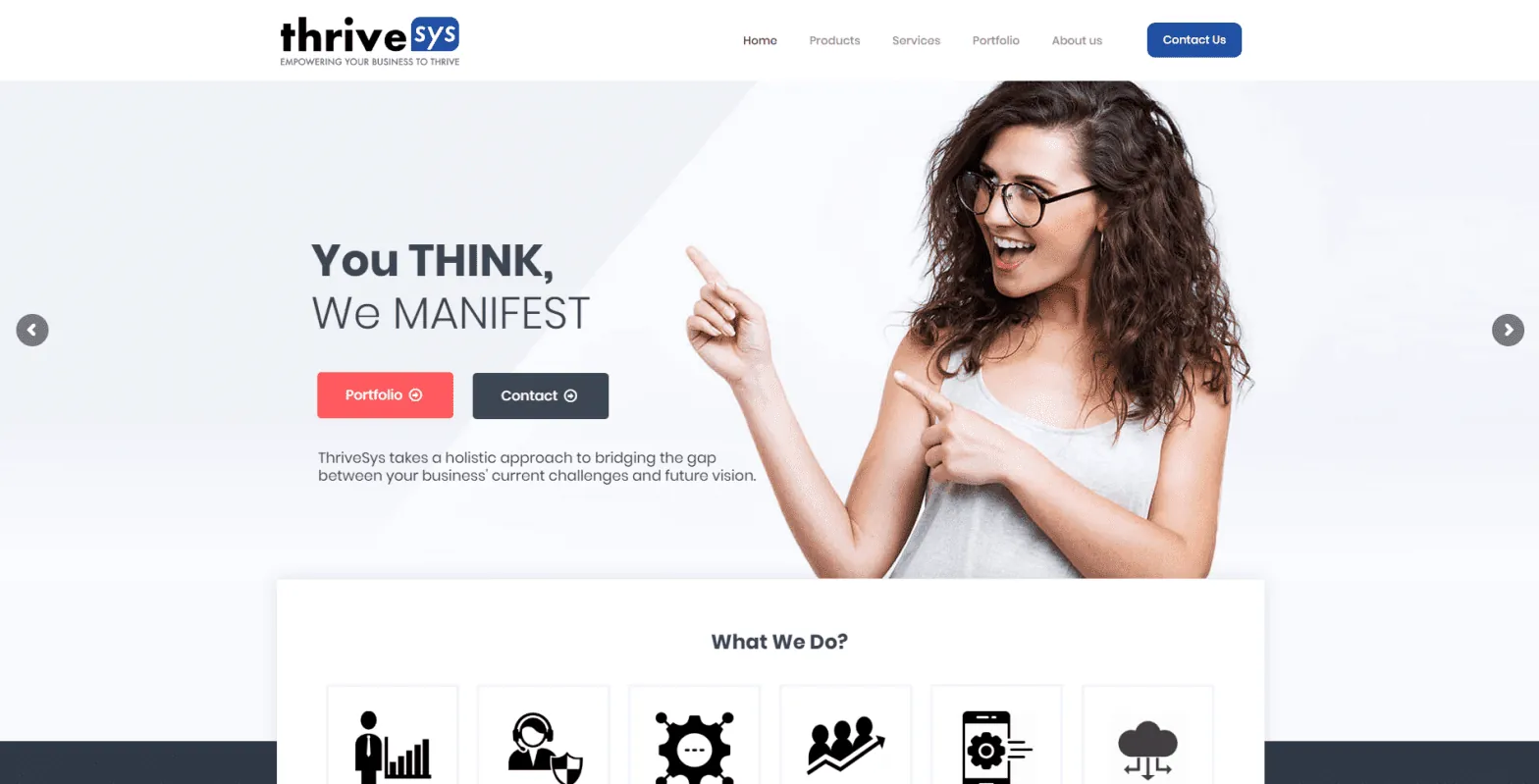 Thrivesys website redesign home page on WordPress