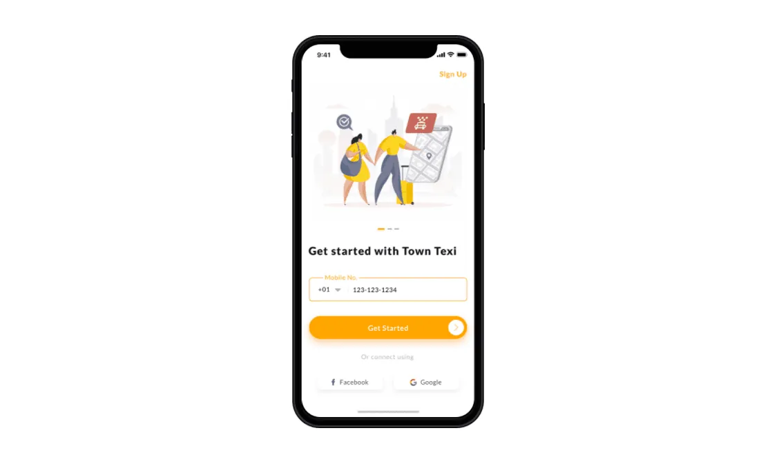 Town Taxi Flutter app ride booking screen