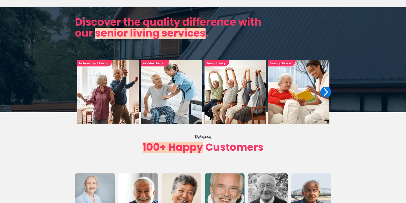 Senior living community website gallery page