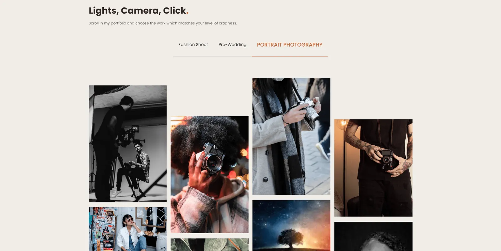 Photographer portfolio website home page in Webflow