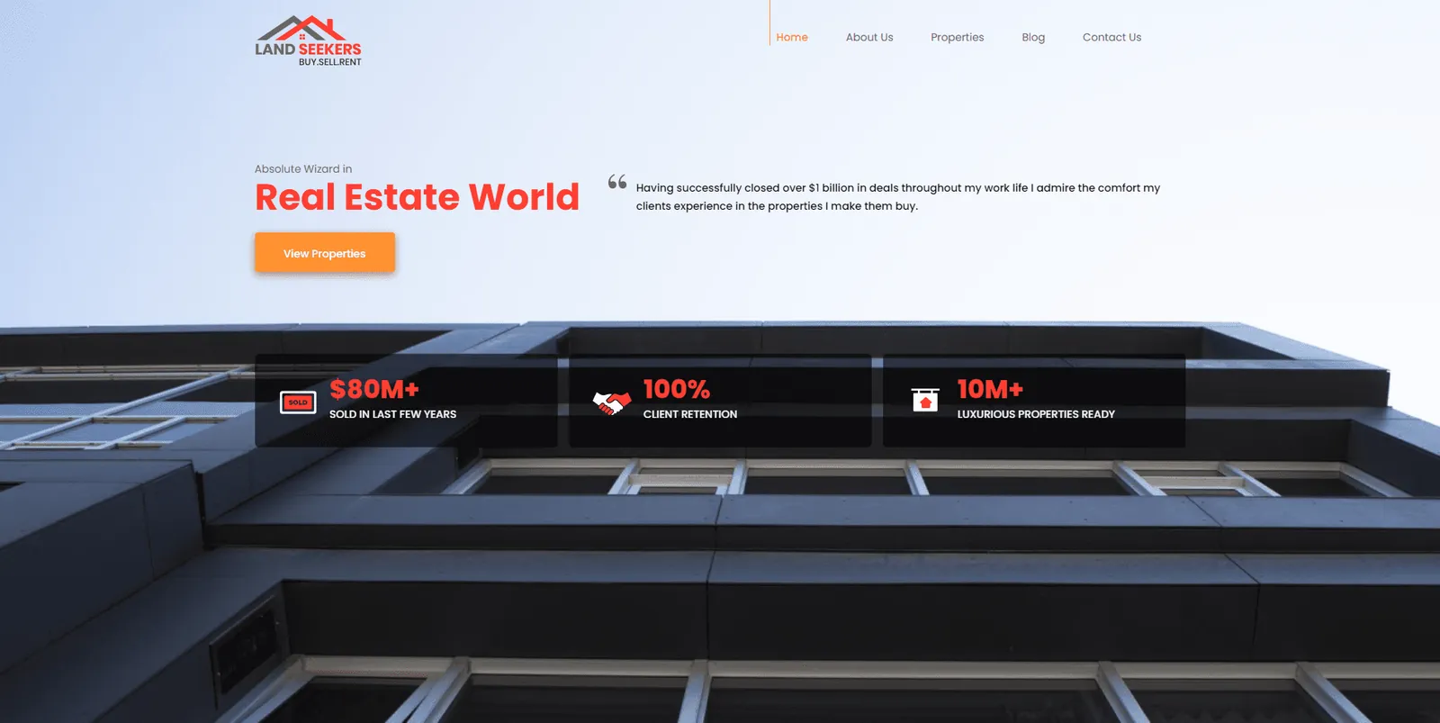 Land Seekers Webflow website property listings page