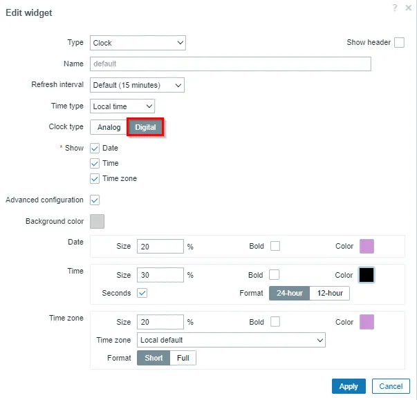 Edit widget window