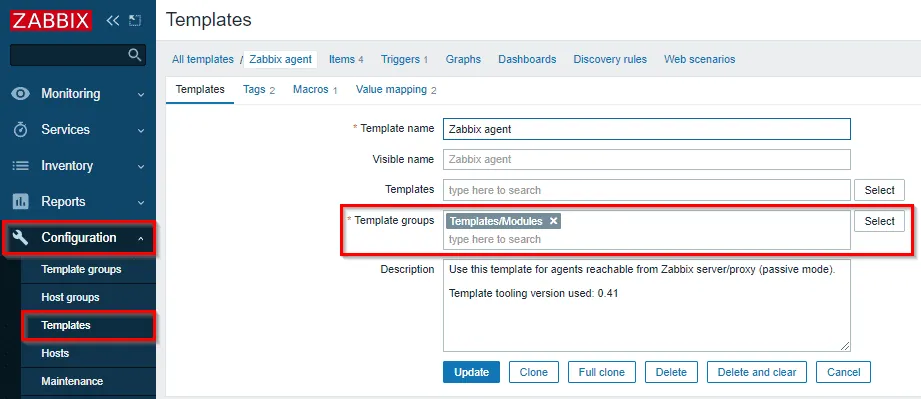 Selecting template groups