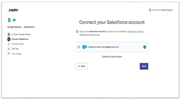 Salesforce integration with Zapier, step 9
