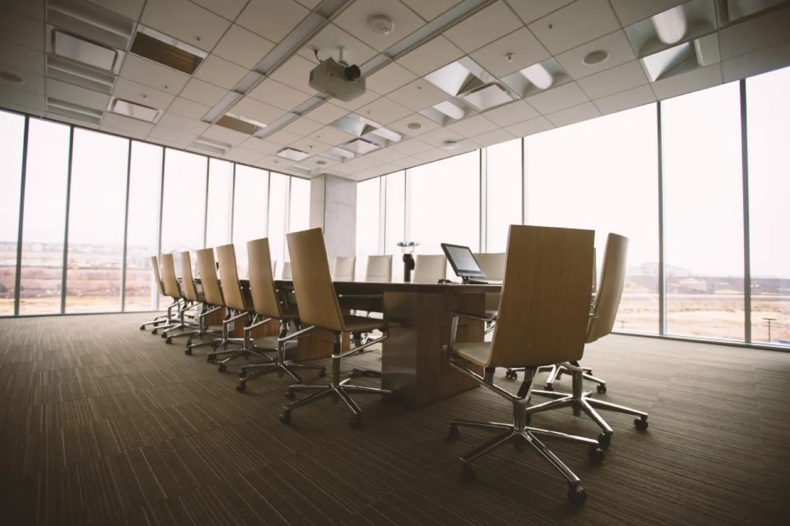 Meeting room with a city view