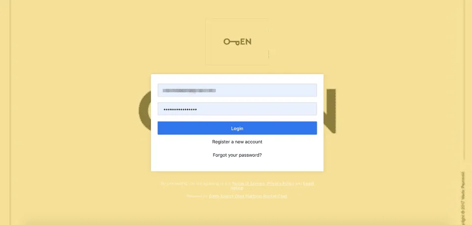 Rocket.Chat communication platform setup screenshot