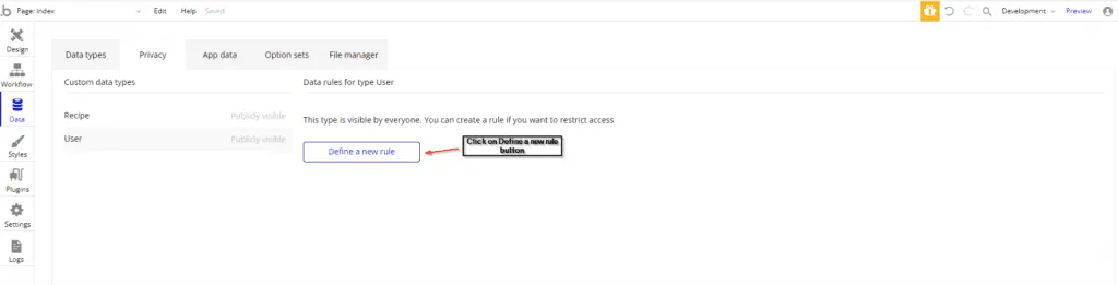Define a new privacy rule for an application on Bubble