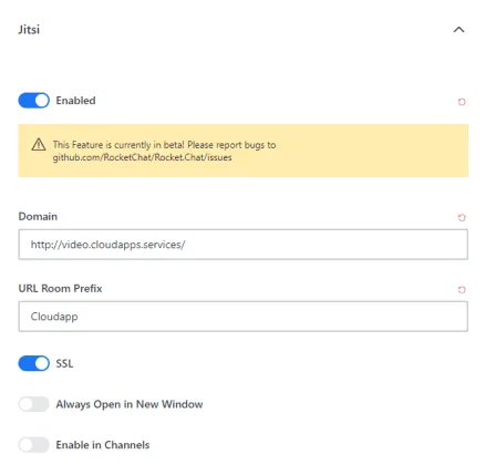 Rocket.Chat communication platform setup screenshot