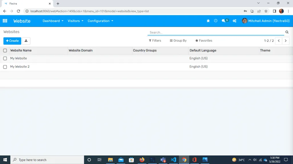 Create a new website screen
