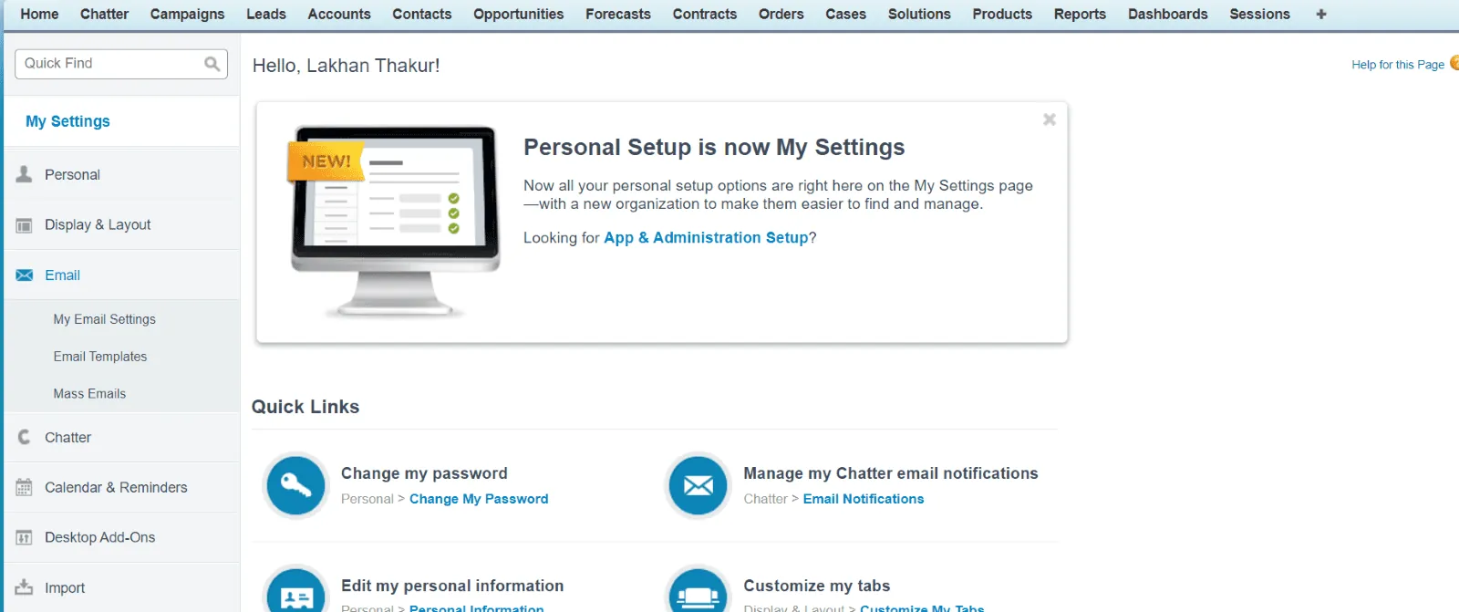 Advanced User Details in Salesforce personal settings