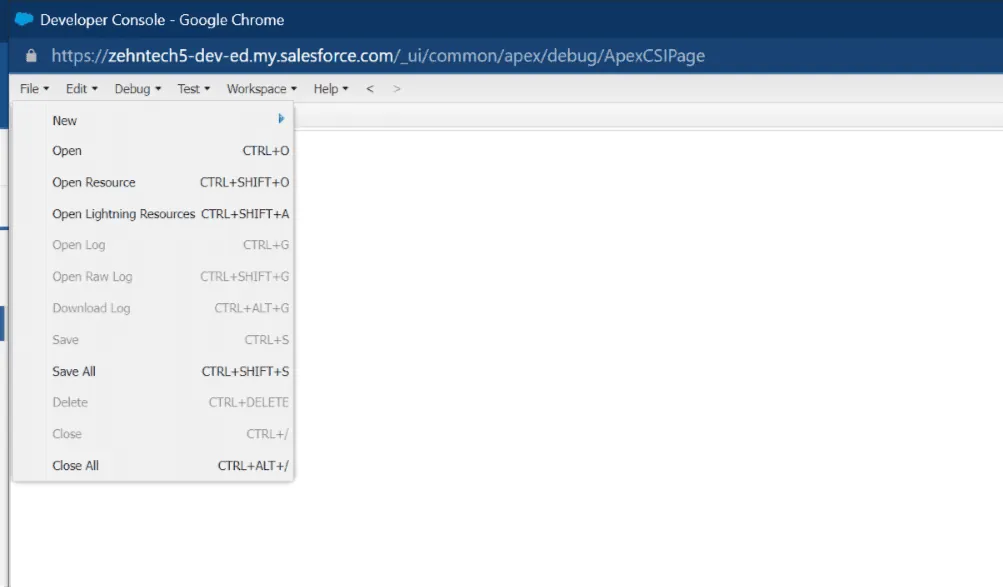 Create a new Visualforce page from the file menu