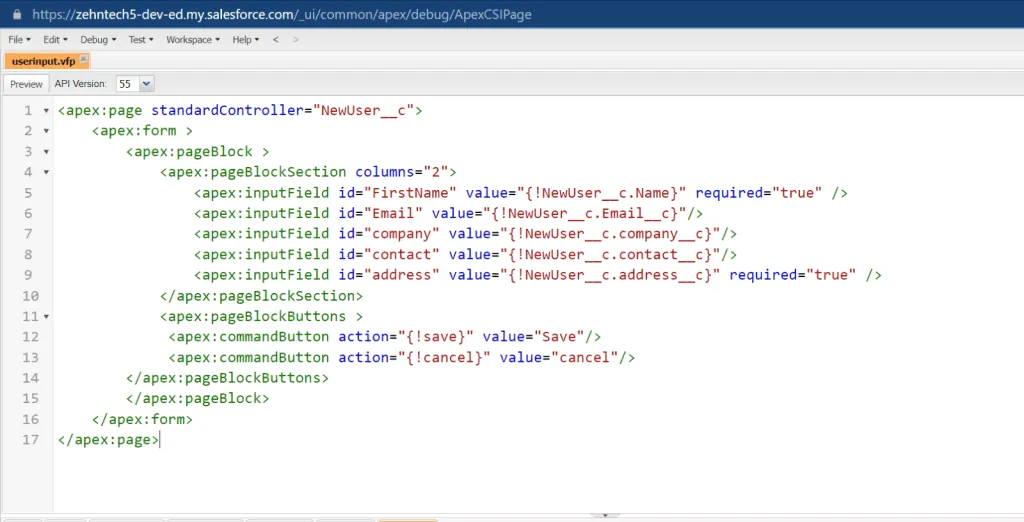 Visualforce page code in Salesforce