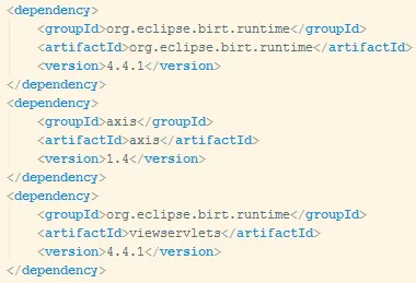 Maven dependency code to integrate BIRT