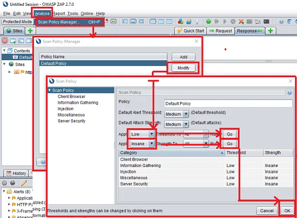 ZAP scan policy settings