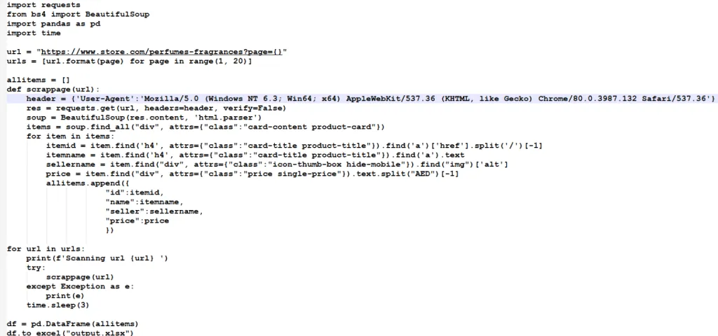 Python data scraping script example