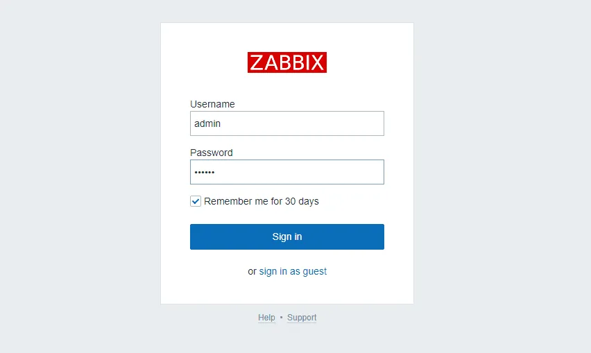 Zabbix login screen after installation on CentOS